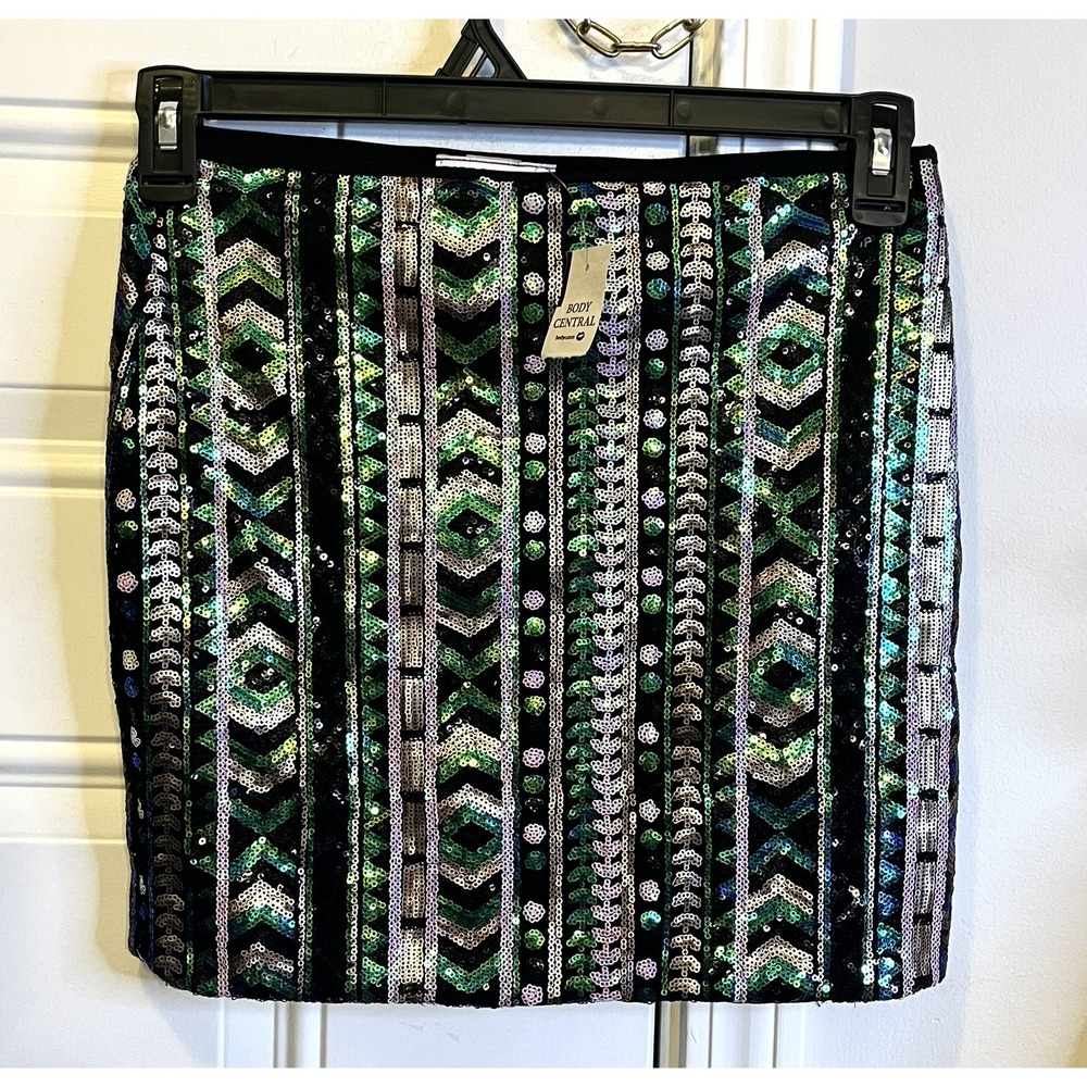 NWT VTG Y2K Festival Body Central Sequin Mini Skirt M Geometric Party Clubwear